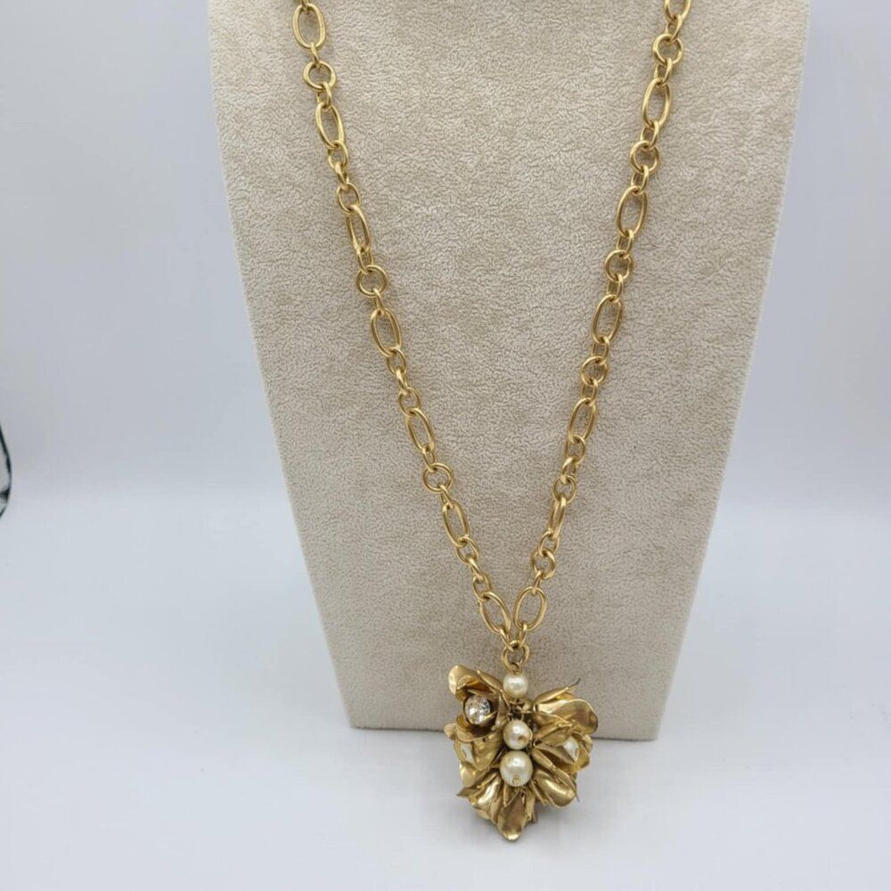 J Crew Chunky Flower Pearl Crystal Bouquet Long Statement Necklace